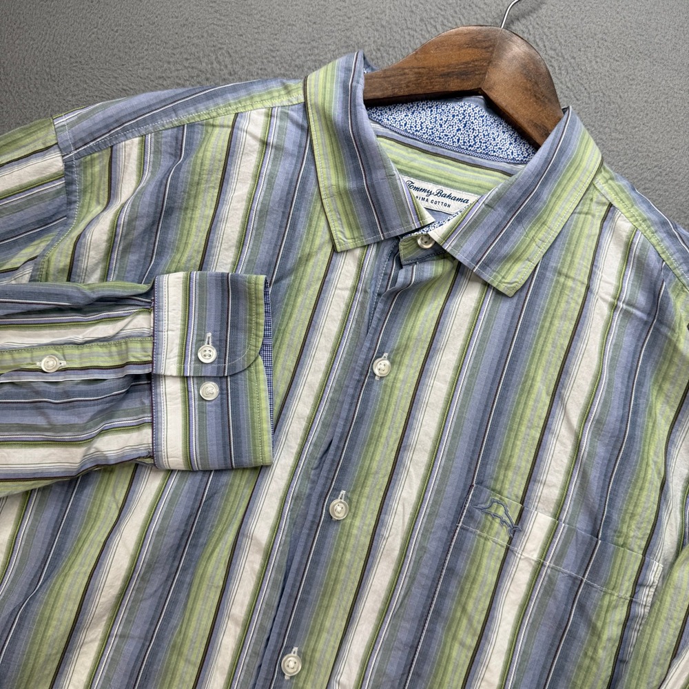 Tommy Bahama Pima Cotton Shirt Mens XL Multicolor Striped Long Sleeve Button Up